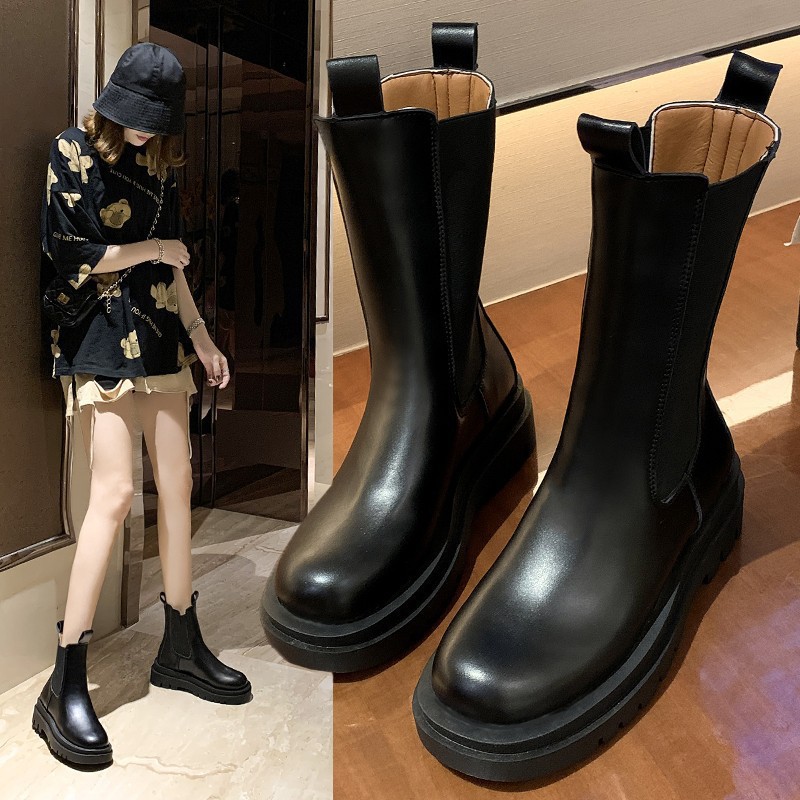 Botas De tela elástica para Mujer, zapatos góticos De cuero blanco, Punk, Chelsea, tacón cuadrado medio, Otoño,