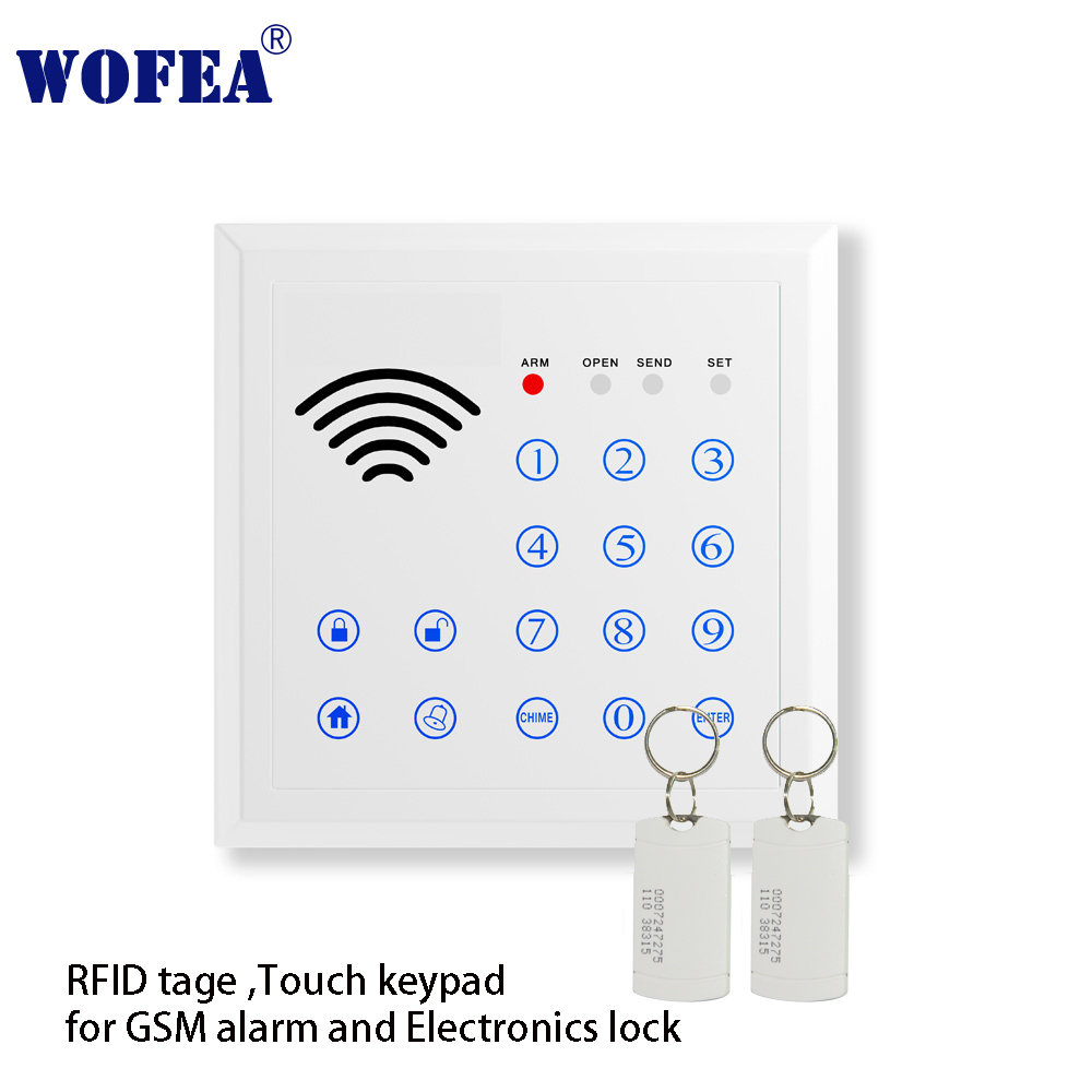 Wofea wireless alarm keyboard to arm / disarm touch keypad password input RFID tage Magnetic lock control