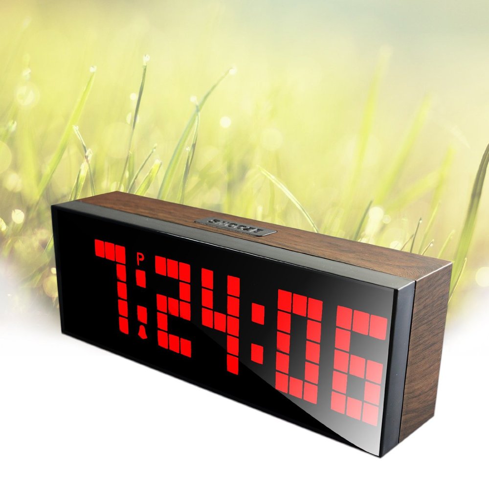 Led Wooden Clock Digital Wood Wall Watch Big Screen Dual Alarm Watch Bedside Snooze Kitchen Timer Office Temperature Date timer