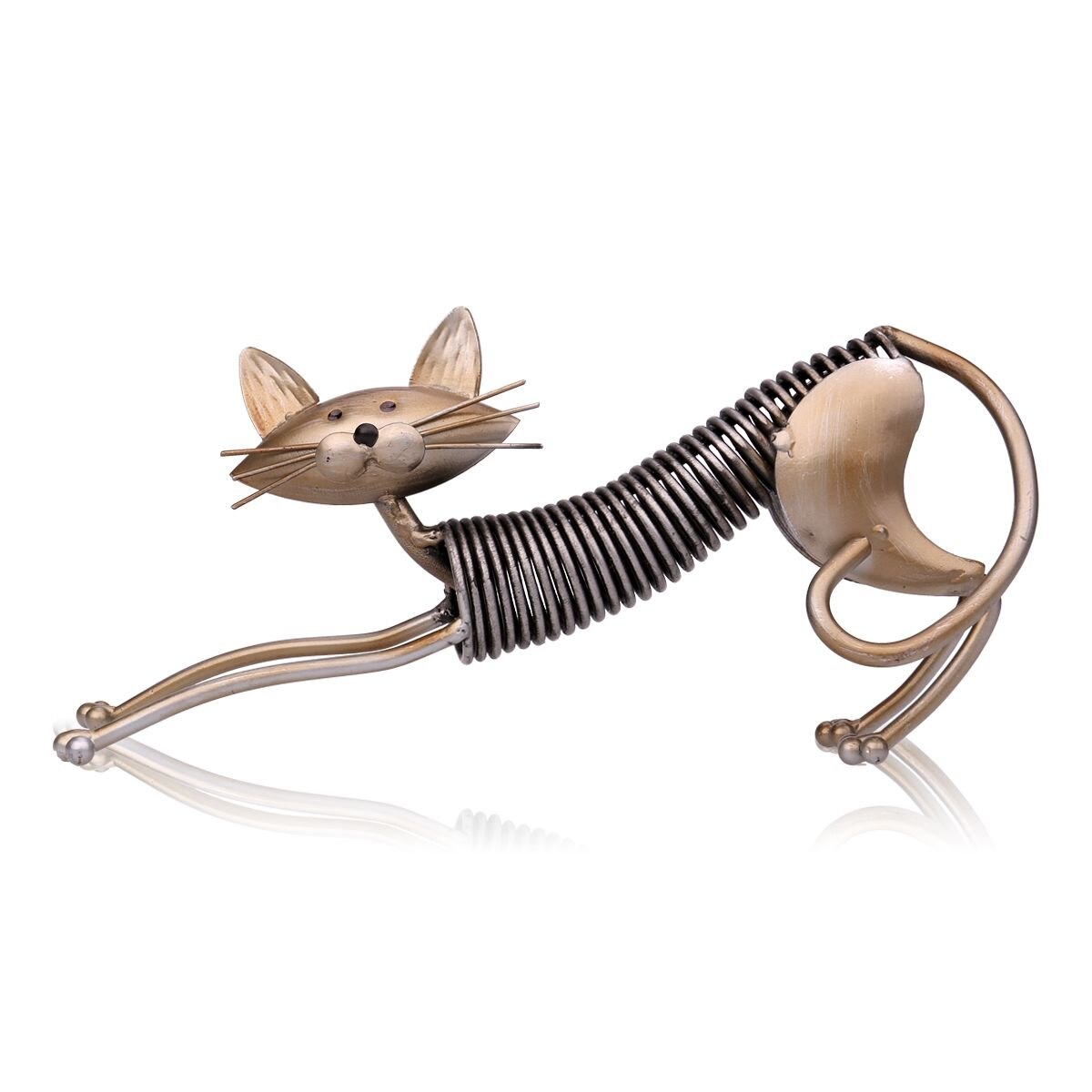 Tooarts metal skulptur jern kunsthåndværk kat metal fjeder lavet kat håndværk crafting hjem stue kontor dekoration ornament: Mave kat
