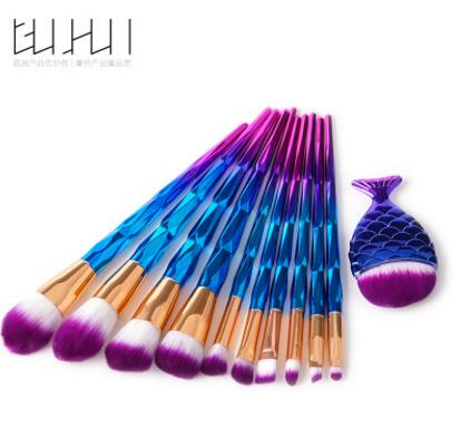 GUJHUI Mermaid Makeup Brushes Set Eyeshadow Eyeliner Blush Blending Contour Foundation Cosmetic Beauty Make Up Brush Tools Kit: Z-027