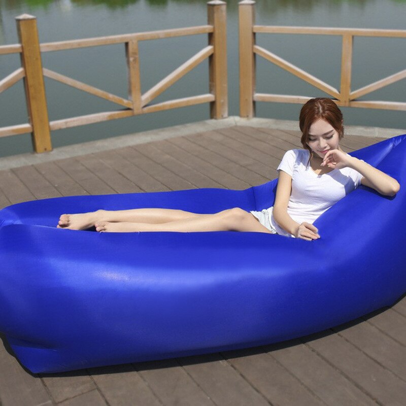 Sofá de aire inflable para acampar al aire libre, tumbona ultraligera plegable, asiento portátil para adultos y niños, Picnic, cama para dormir en la playa: Dark blue
