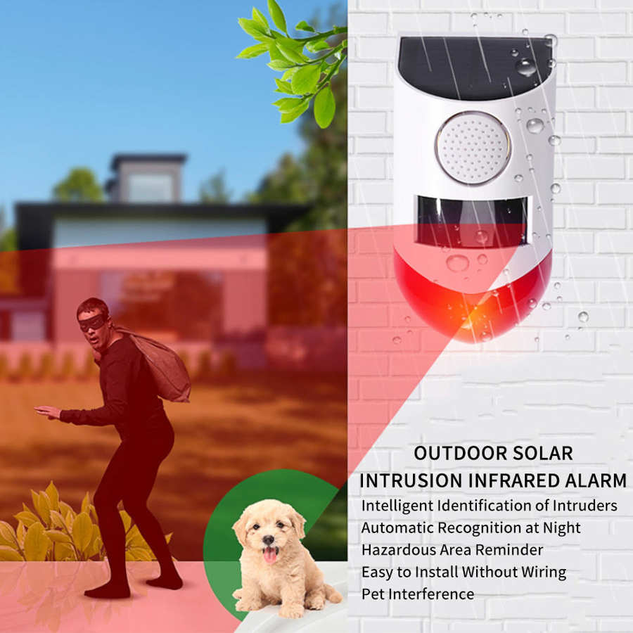 Solar Alarm Wireless Thermal Infrared Sensor 120db Warning Sound Waterproof Moistureproof Home Security Alert Solar Alarm