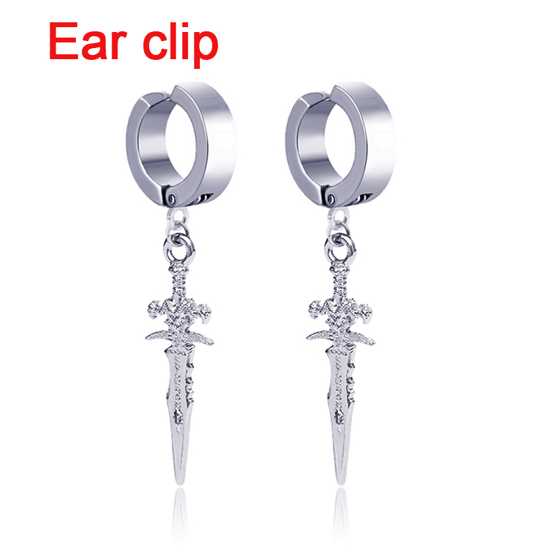 Pop Punk Zwaard Hanger Oor Clip/Gesp Oorbellen voor Mannen/Vrouwen Rvs Vintage Dolk Gothic Cool Party sieraden: Deep Purple