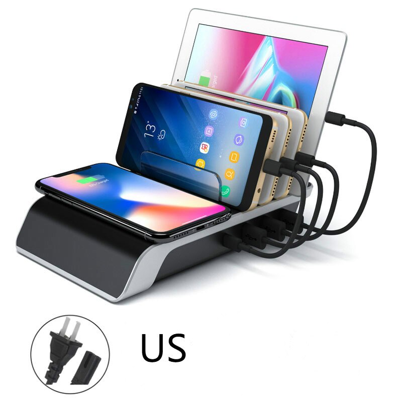 Wireless Fast Charger Stand 45W 4 Ports USB Charger HUB EU Charging Station 5-in-1 Universal Charger Dock Holder AU UK US Charge: US