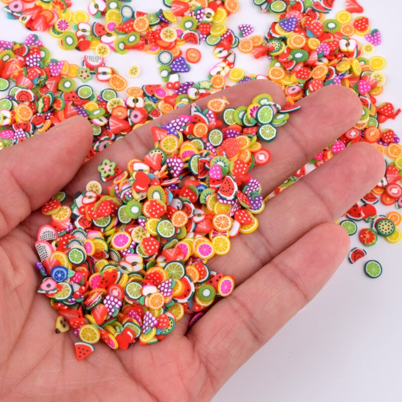 1000 stücke Obst Scheiben Charms Für Kinder Lizun DIY Liefert Polymer Klaren Ton Streusel Kitt Nail art Handwerk Bildung Spielzeug