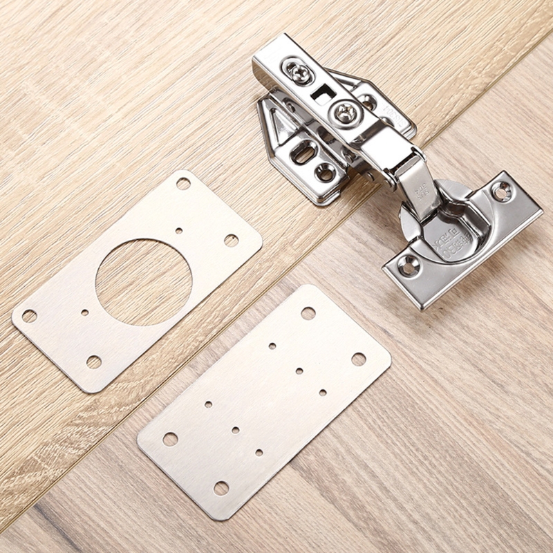2Pcs Hinge Repair Plate Brushed Stainless Steel Cabinet Hinge Fixing Plate Bracket Kit for Furniture Kitchen Closet Door 29EA