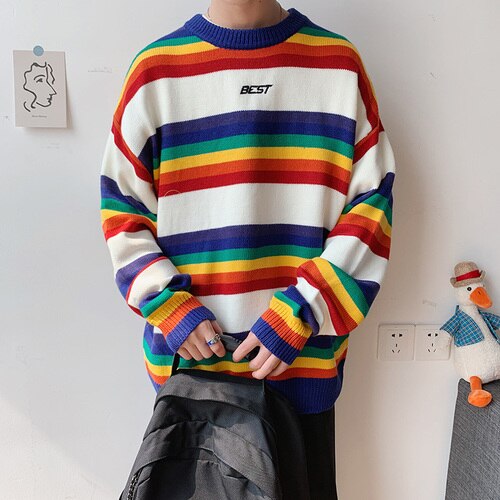 Mannen Truien Truien Gestreepte Losse Koppels Koreaanse Stijl Leisure Uitloper All-Match O-hals Studenten Chic Harajuku Ulzzang: white / XL