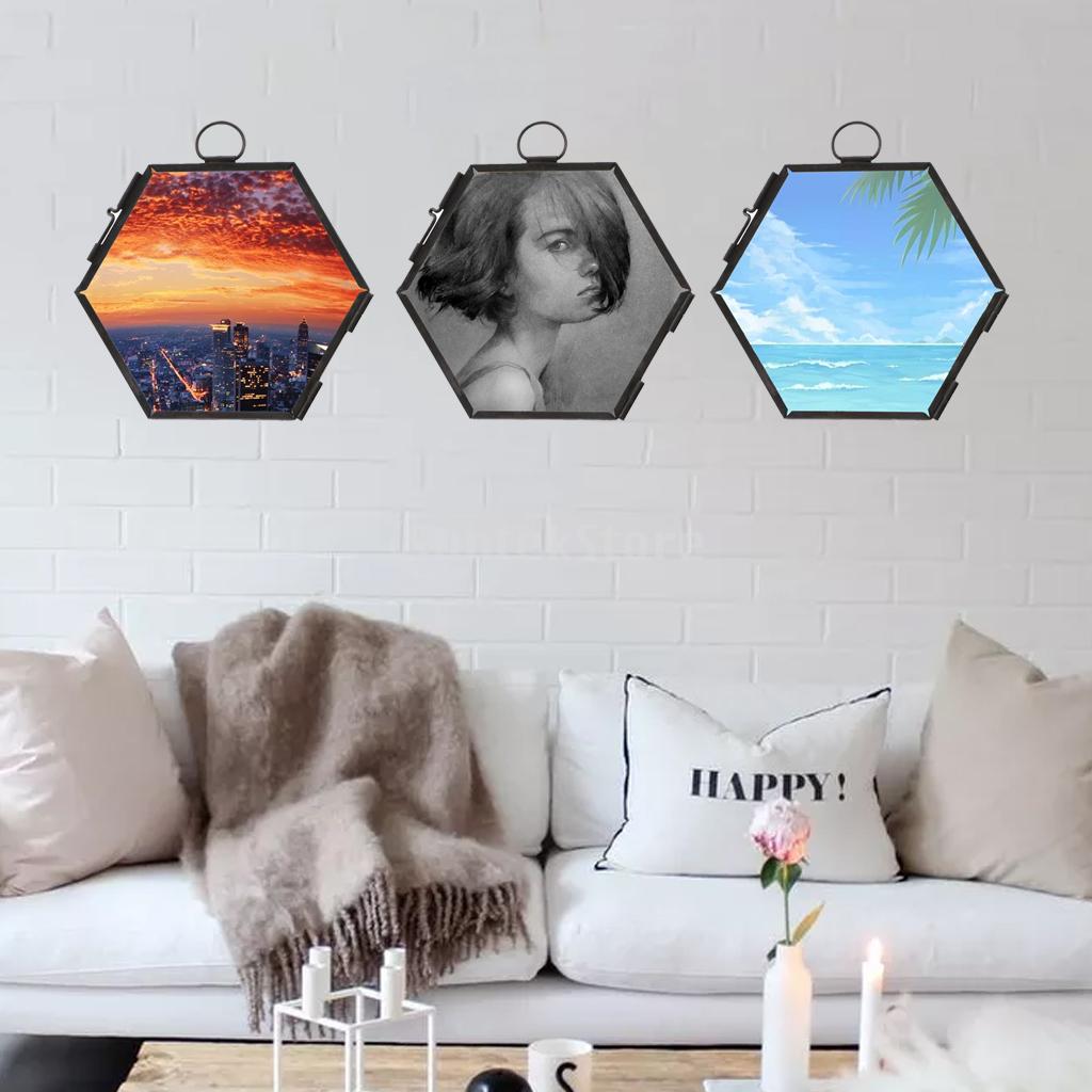 Hanging Metal Glass Vintage Hexagon Photo Picture Frame Keepsake 8.8x8.5cm