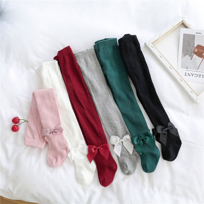 Baby Meisjes Panty Slim Stretch Leggings Kousen Effen Kleur Toevallige Zoete Stijl Katoen Panty Met Strik Voor Baby 0-24M