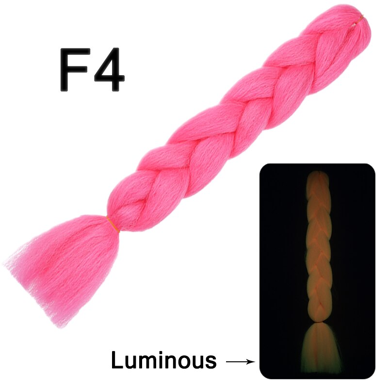 Neon Glowing Hair Florescent Light Braiding Hair Synthetic Jumbo Braids Shining Hair in the Darkness 24inch 100g kanekalon: F4