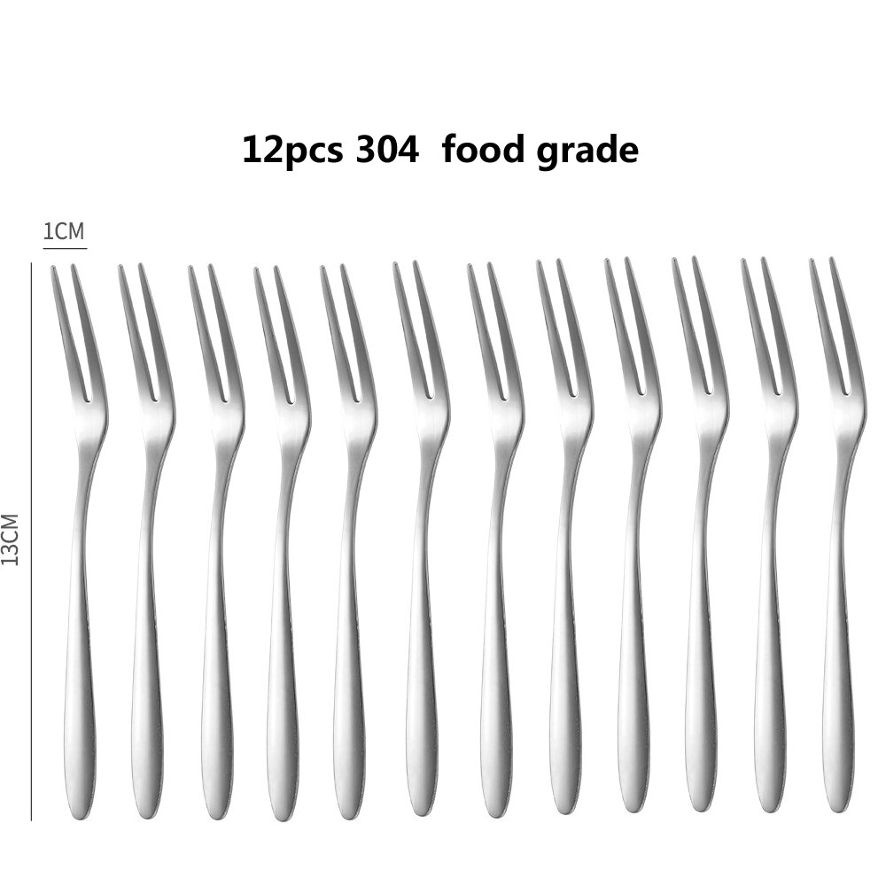 6/12 stücke Edelstahl Zwei-zinken Gabel Obst Gabel set Geschirr Mehrere Verwenden Snack Kuchen Dessert Gabeln Cafeteria Hause besteck: white 12pcs