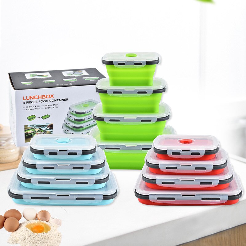 3/4Pcs Foldable Silicone Food Lunch Box Set Fruit Storage Refrigerator Fresh-Keep Container Dinnerware Conveniently Kitchen Box