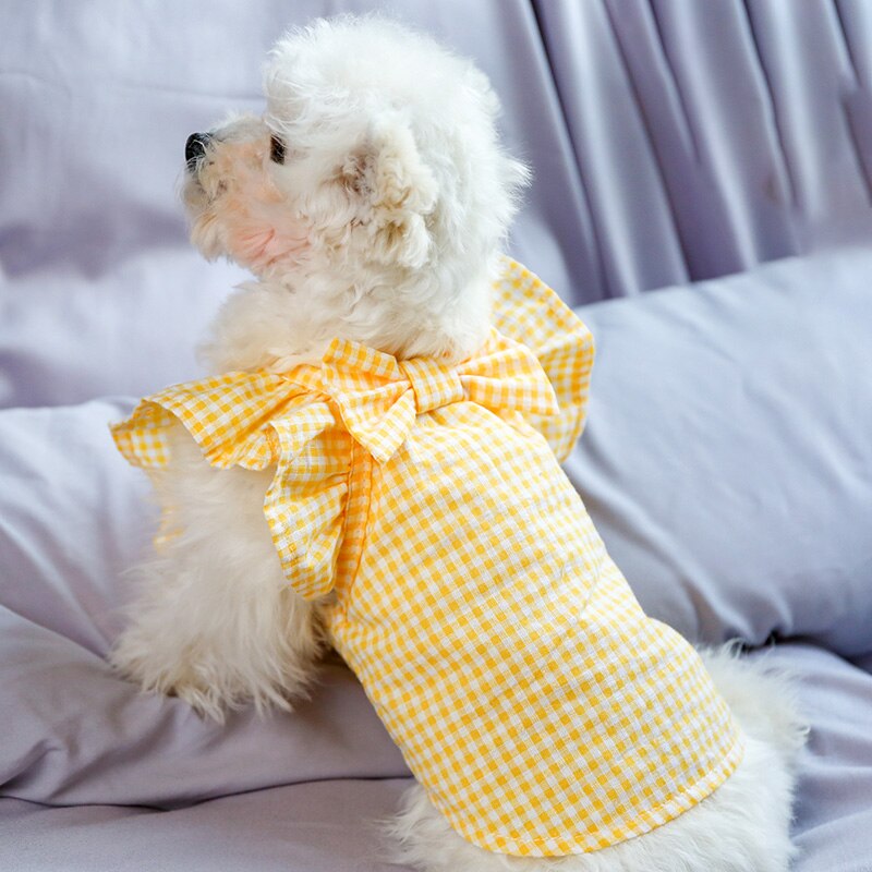 PETCIRCLE Dog Clothes Yellow Plaid Cute Doll Shirt Fit Small Dog Puppy Pet Cat Spring &amp; Summer Pet Costume Dog Clothes Blouse