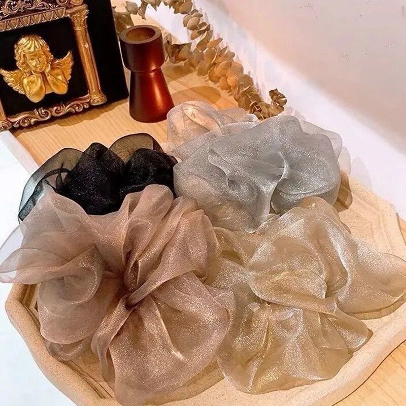 Oversized Hair Scrunchies For Women Solid Organza Scrunchie Hair Rubber Bands Elastic Hair Ties Accessories Ponytail Holder