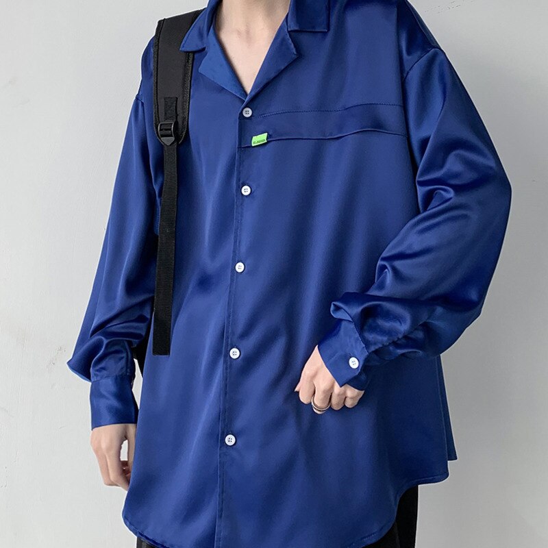 Klänningskjorta herr enfärgade affärs-vardagsskjortor herr streetwear social herrskjorta vild lös långärmad skjorta