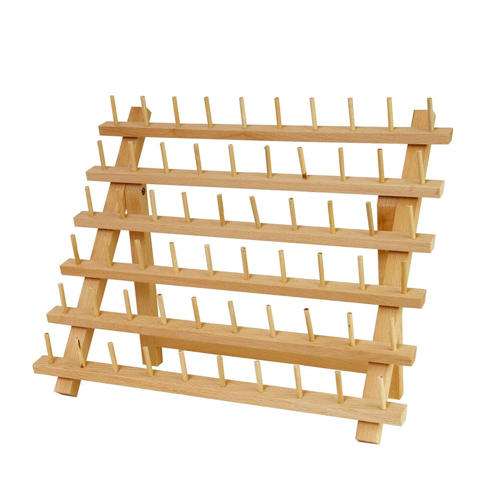 Solid Wood Shelf Folding Spool Storage Rack Sewing Thread Rack 60-Spool Thread Organizer For Sewing Embroidery