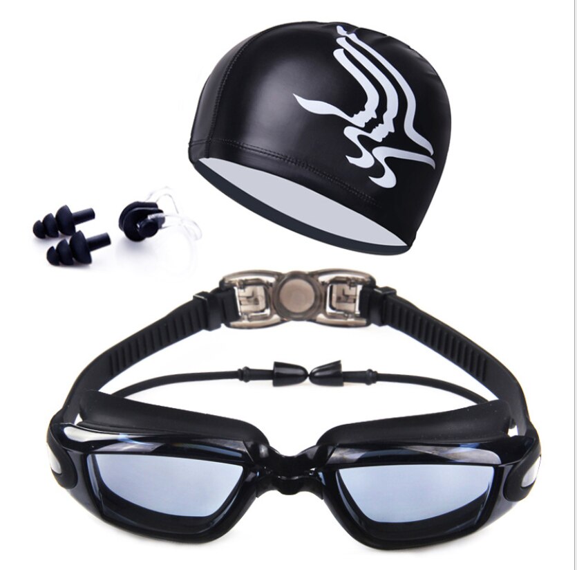 Professionele Zwembril Hd Anti-Fog 100% Uv Verstelbare Bril Riem Zwemmen Goggle Volwassen Waterdichte Bril: Transparent black