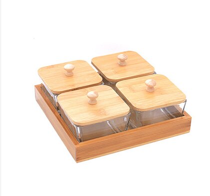 Japanese Style Glass Dried Fruit Snack Plate Snack Plate Wooden Tray Snack Plate Multi-grid Plate Glass Nut Plate: C-4 cells