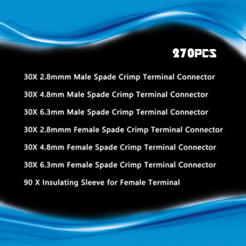 270pcs Female Male Cable Lugs Electric Wire Flat Insulated Wire Cable Connectors Crimp Terminals Set Kit Assortment