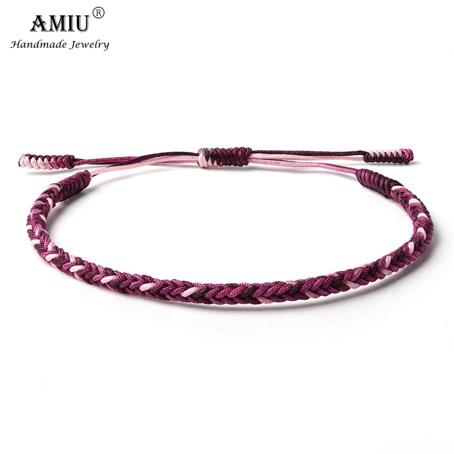 AMIU-Pulseras de la suerte Budista Tibetano hechas a mano, pulseras de colores degradados, amuleto de nudos de cuerda de , pulsera trenzada del Tíbet: 3