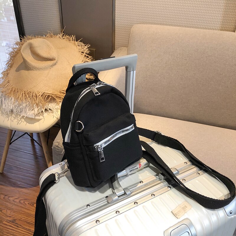 Mini Mochila pequeña de lona para mujer, bolsos de hombro tipo bandolera de lona de colores caramelo, riñonera para teléfono, 7048: Black