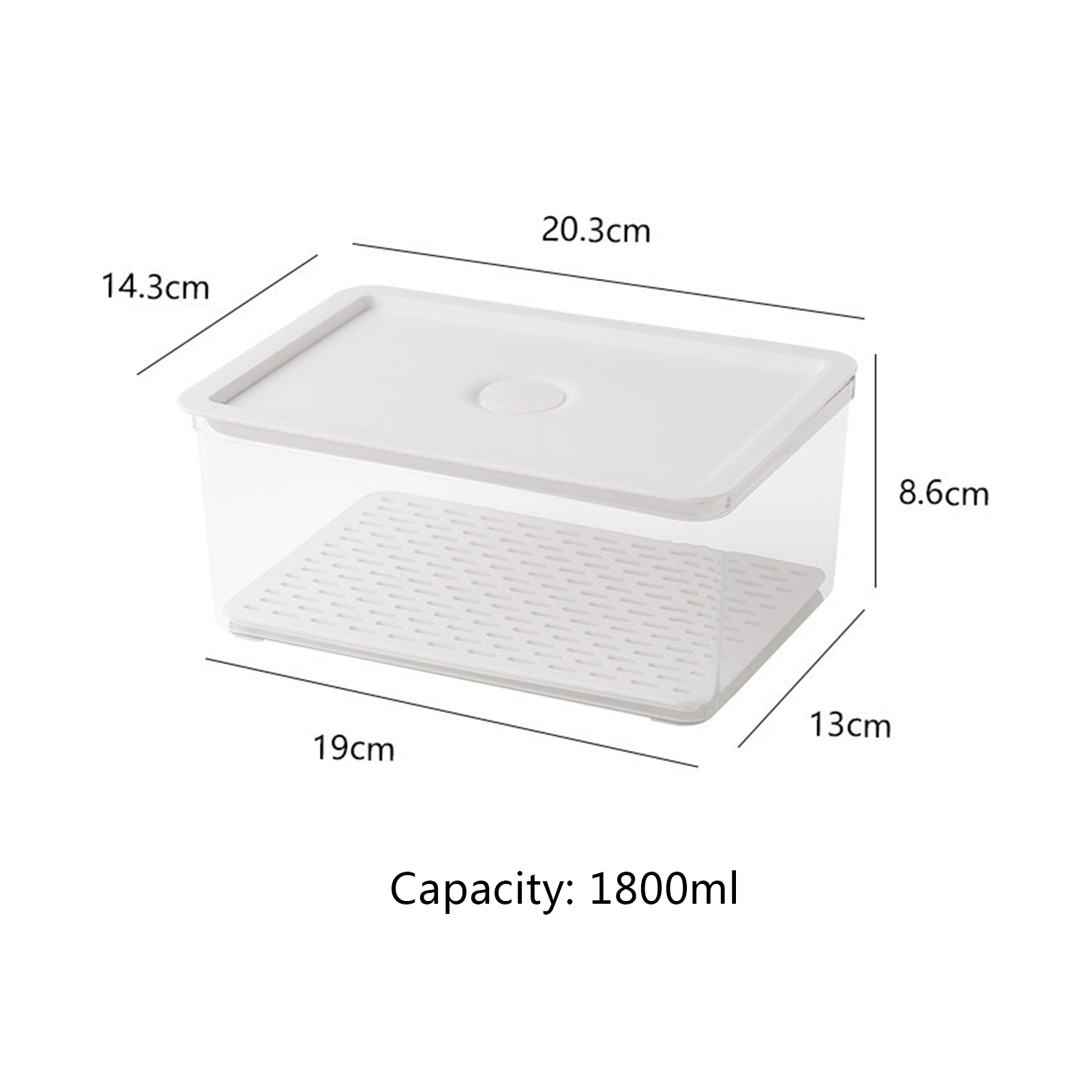 Refrigerator PET Food Storage Box Container With Lid And Divider Large Capacity Fridge Organizer: Large 1800ml