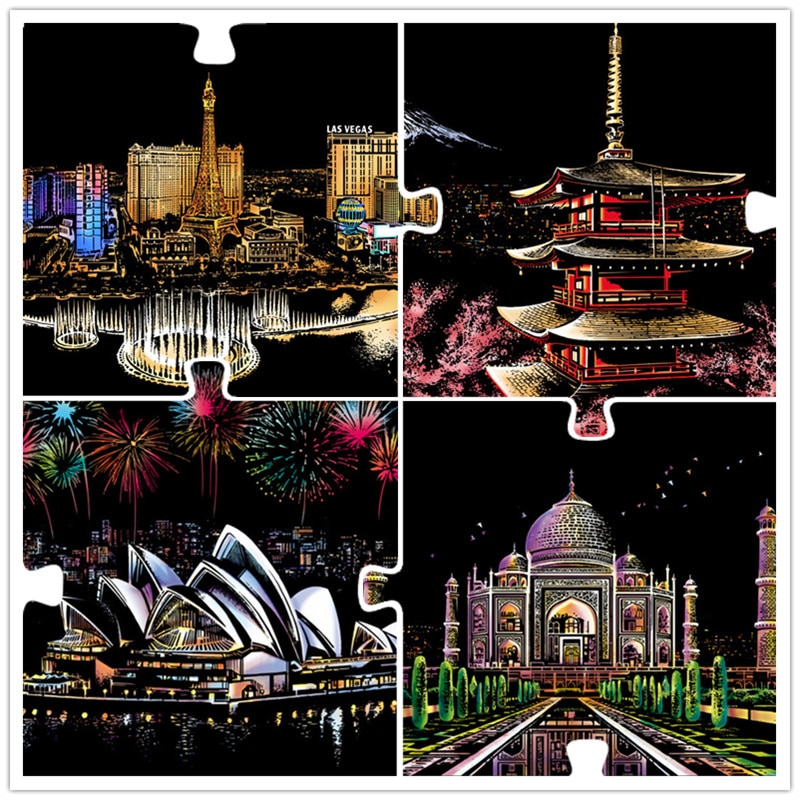 41*28 cm Magic Scratch Art Crafts World Landscape Scraping Paintings Paper Adult kids decompression toys DIY