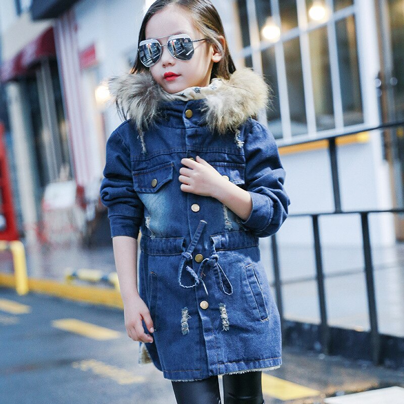 2020 di nuovo Modo Giacca di Jeans Cappotto di Inverno Vestiti Della Ragazza Lungo Frangivento Per Le Ragazze Dei Bambini del Vestito Giacca Bambini Cappotto 4-12 anni di Età