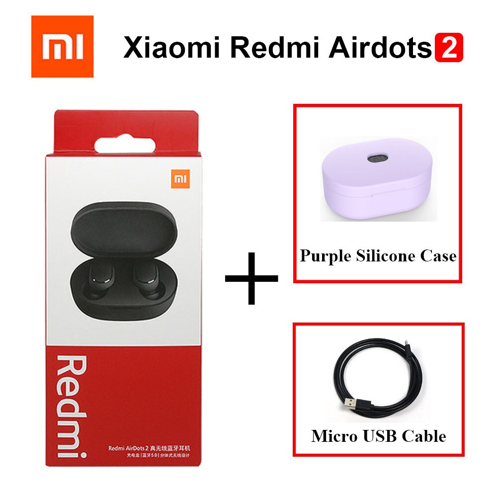 Original Redmi Xiaomi Airdots S Bluetooth 5.0 Earphones TWS Redmi Airdots 2 Wireless Earphone AI Control Headset Noise Reduction: 2 Add USB Purple