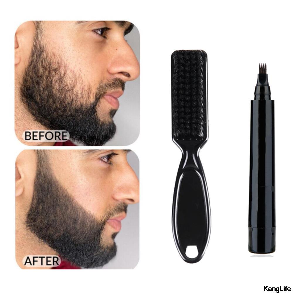 Baard Pen Vier Gevorkte Baard Filler Potlood En Borstel Baard Enhancer Waterdicht Snor Coloring Vormgeving Gereedschap Haar Potlood