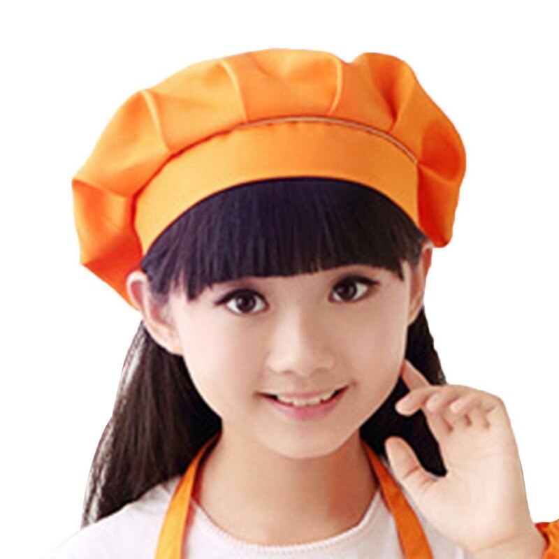 Girls Boys Hat Children Cooking Baking Kitchen School Children Bib Headwear Solid Caps DIY Painting