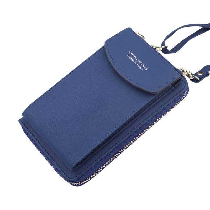 Women Wallet Messenger Bag women's Purse Buckle Zipper Bag Soft Leather Versatile women's Bag Shoulder Bag: Navy Blue