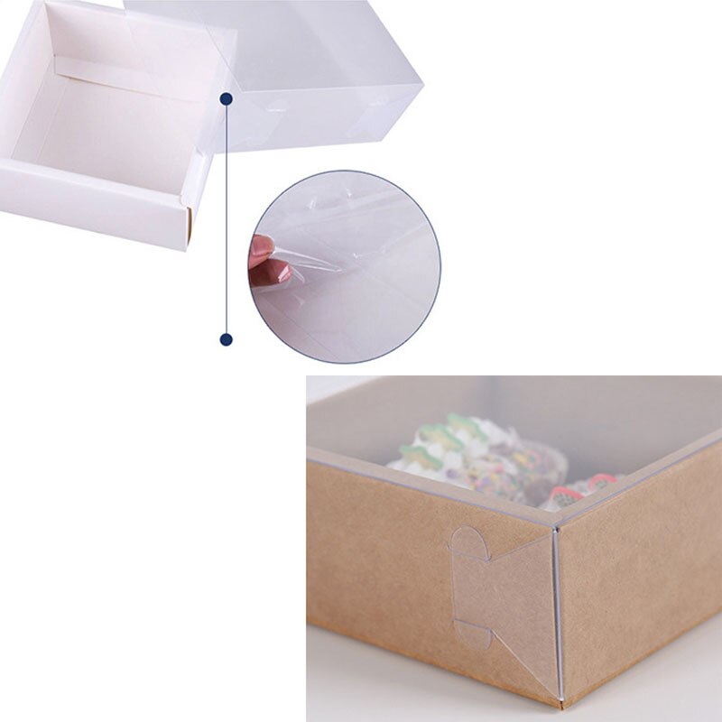 10 Uds caja de de Kraft ventana PVC transparente Galleta de macarrón caramelo pastel caja de embalaje con tapa transparente de Navidad Favor de Partido de la boda