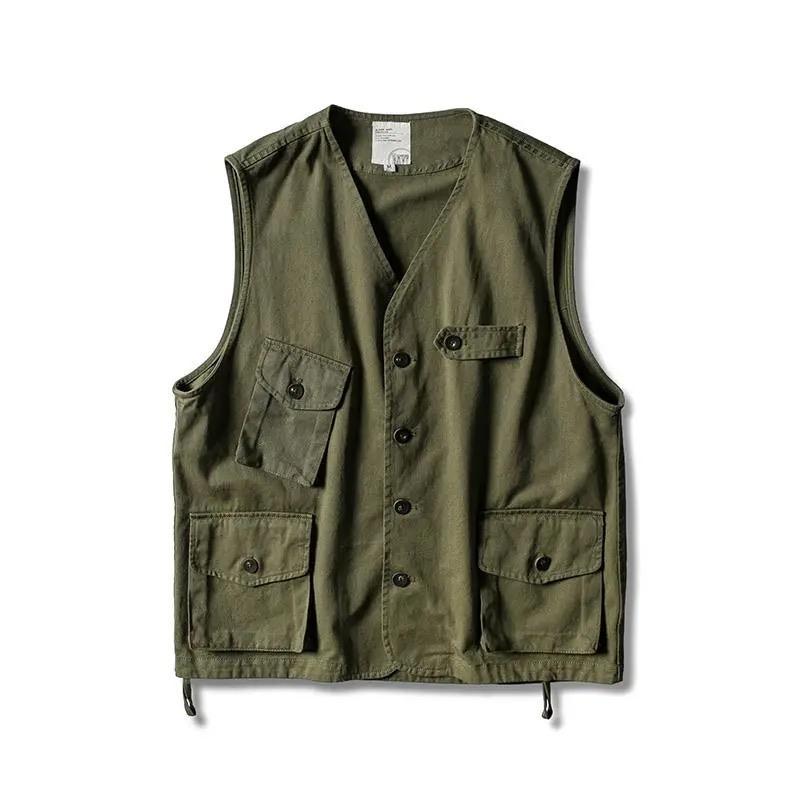 Vintage chaleco Safari mujer de Color sólido Casual de carga suelta par chaleco chaqueta chica Chaleco de invierno: Verde militar / M