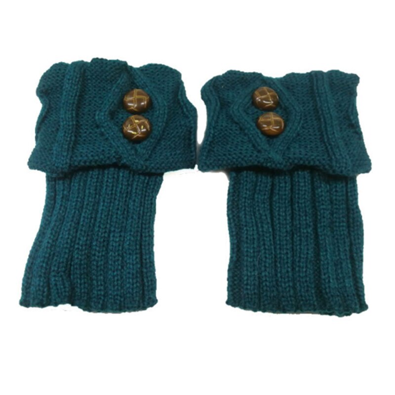 Laarzen accessoires dames winter korte beenwarmers knoop haak gebreide laarzen sokken toppers manchetten: Pauwblauw
