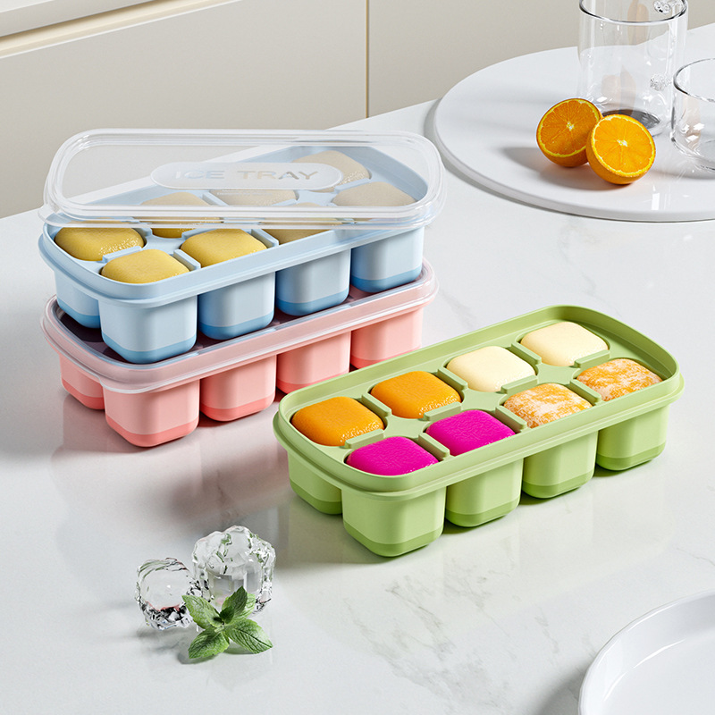 8 Cavity Square Ice Cube Trays Reusable Silicone Ice Cube Mold BPA Free Ice Maker with Removable Lids Kitchen Accessories