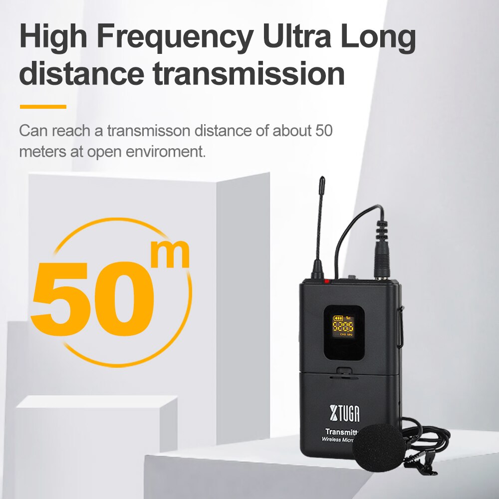 XTUGA Camera Microphone UHF Wireless Lavalier Microphone UHF Lapel Microphone with 30 Channels for DSLR Camera,Camcorders