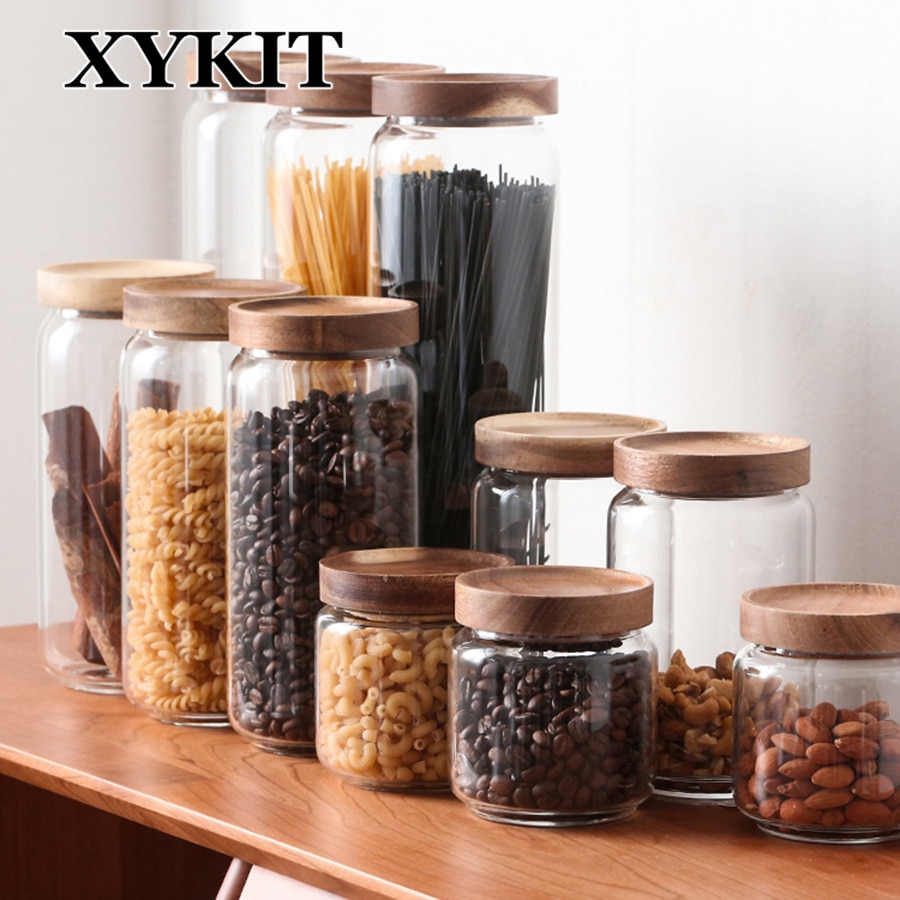 Xykit glas mad opbevaring flaske gummi dæksel forseglet korn nødder tank kan køkken sortering mad opbevaring boks container