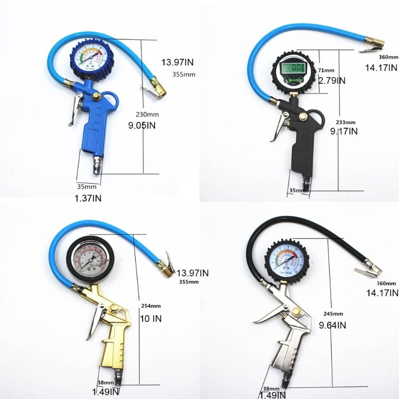Mechanical/Digital Tyre Pressure Gauge Tyre Checker with Flexible Hose 220PSI 0-16 Bar Blue/Grey/Silver/ Gold Durable