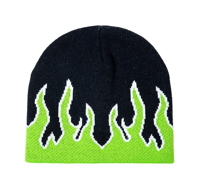 Flamme beanie varme vinter hatte til mænd kvinder damer ur docker akryl kranium cap strikket hip hop efterår afslappet skullies udendørs: Grøn