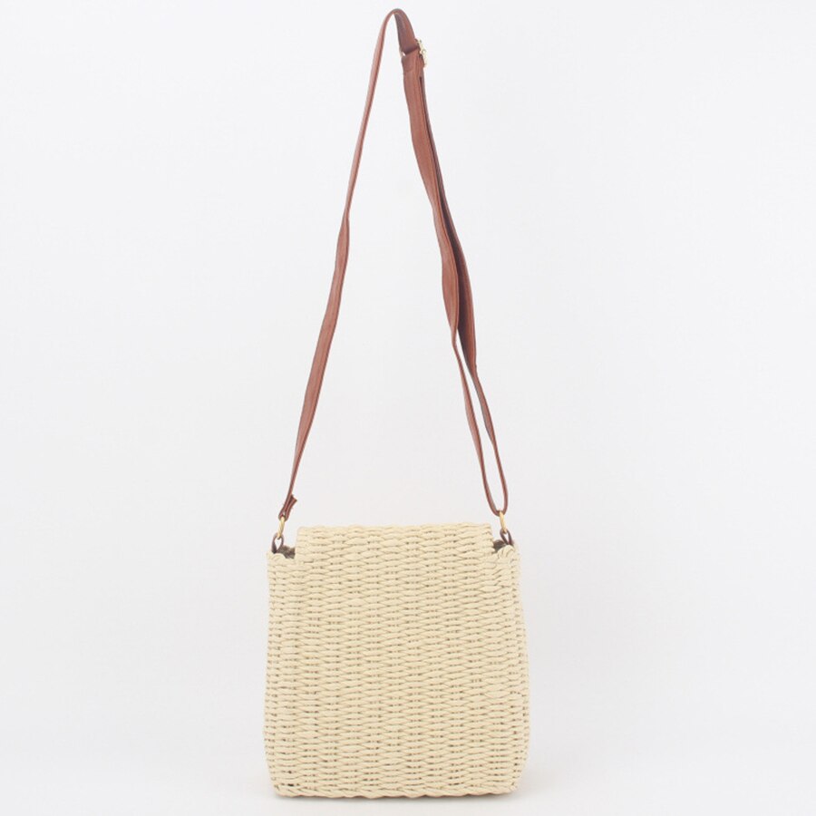 Bolso de mimbre de paja tejida para mujer, bolso de hombro con solapa, informal, pequeño, de borla, para playa, cruzado, para verano,
