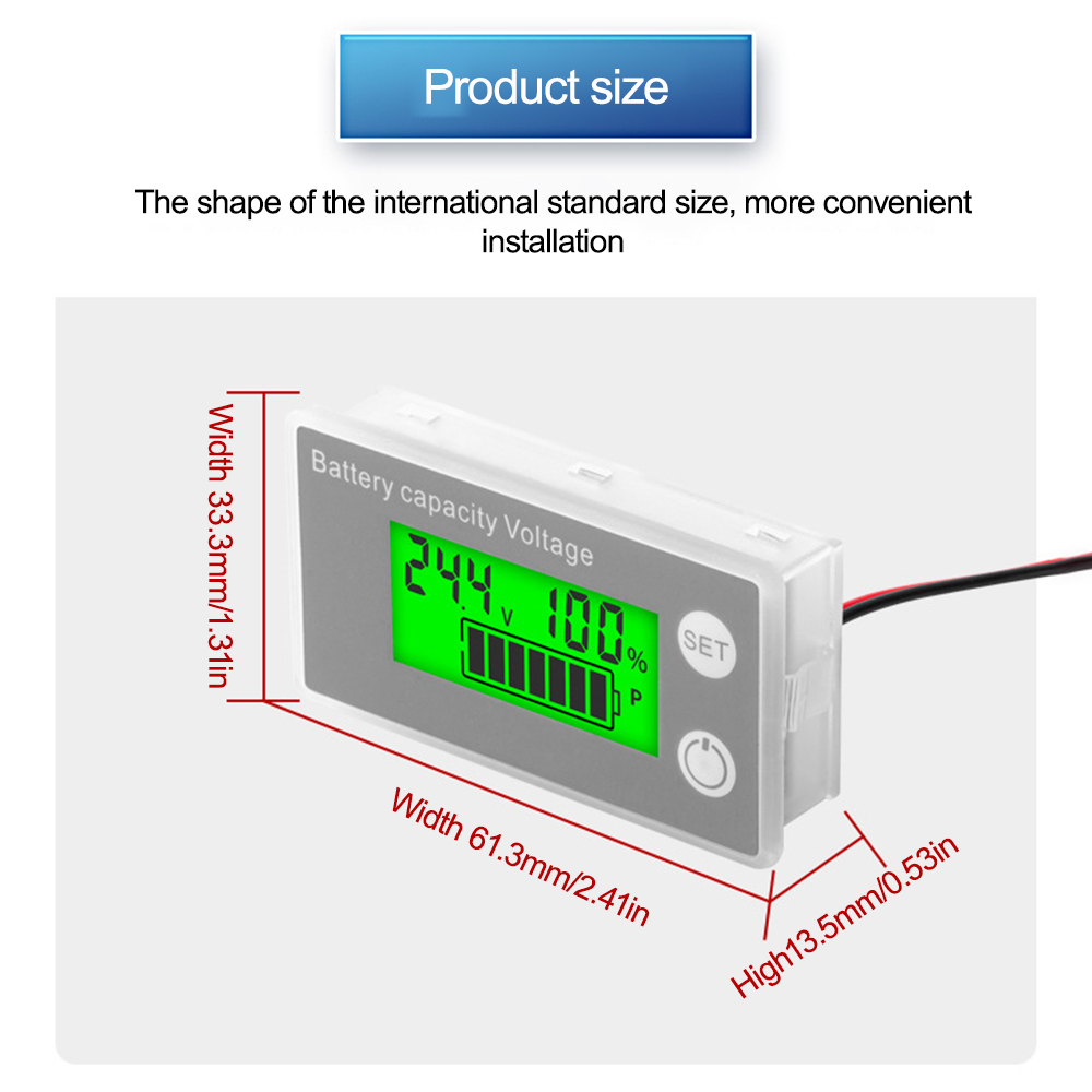 6133A Battery Capacity Indicator DC 8V-100V LCD Digital Voltmeter Electricity Meter 12V 24V 48V 72V Voltage Tester Battery Gauge