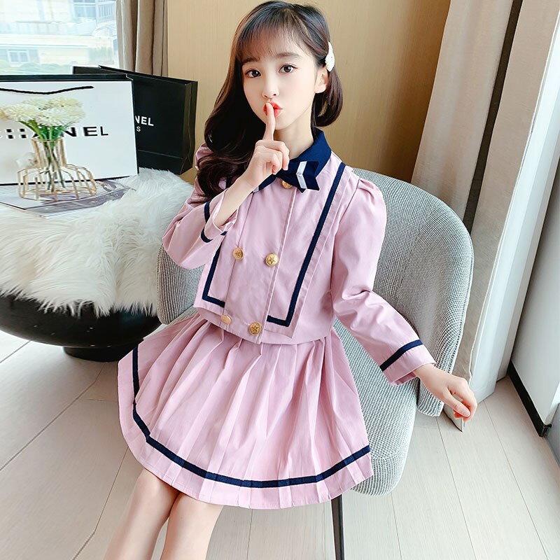 Ropa Formal para niña, conjuntos de 2 piezas, abrigo de , Falda plisada, trajes de para adolescentes de 5 a 14 años, primavera y otoño,