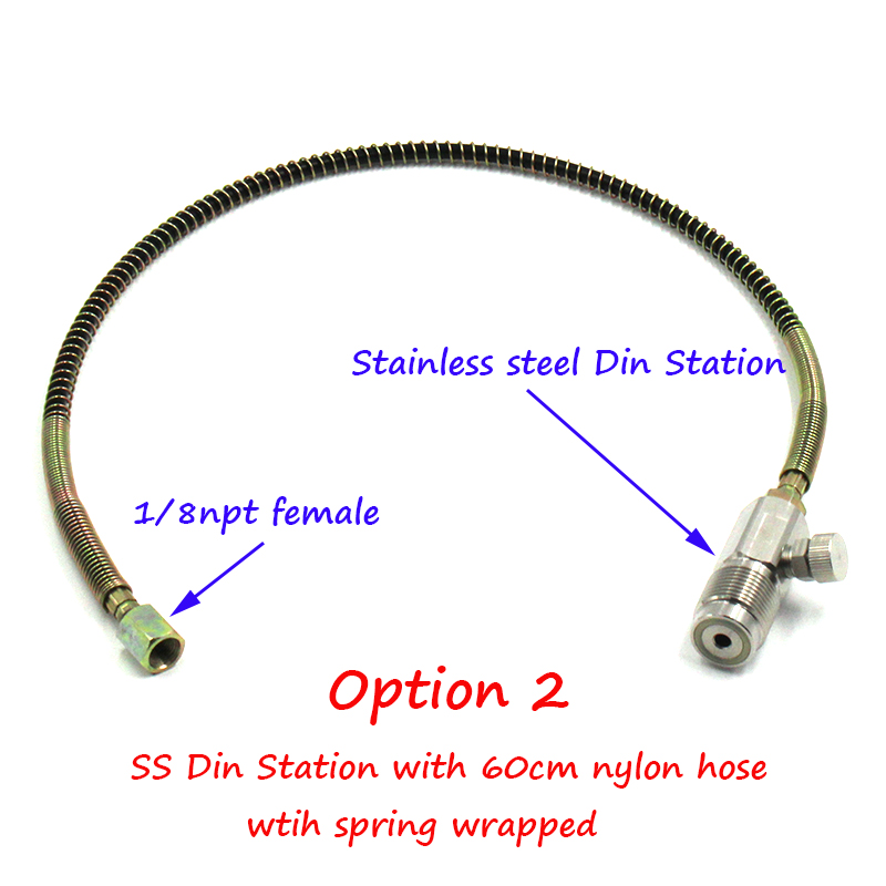 QUPB DIN Air Filling Adaptor With Screw Bleeder Stainless Steel W/60CM Nylon Hose DIH004