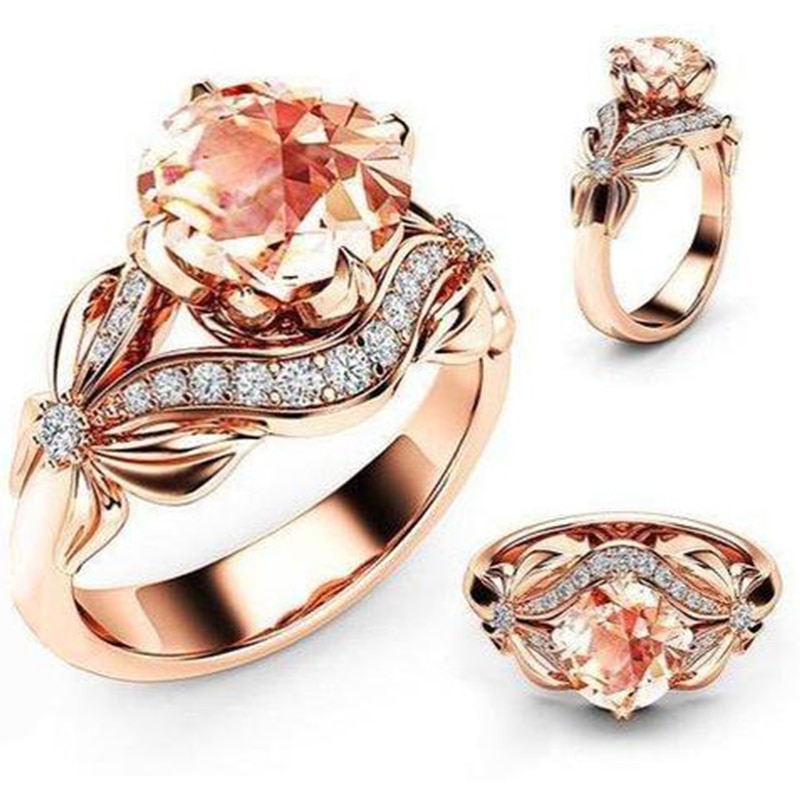 Mosovy Zirkoon Ingelegd Met Holle Vlinder Rose Gouden Trouwringen Voor Vrouwen Rhinestone Bow Engagement Ring Voor Vrouwelijke Sieraden