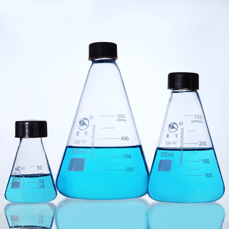 3pcs/set Conical Glass Flask with screw cap Thicked borosilicate glass triangle Erlenmeyer flask laboratory equipment