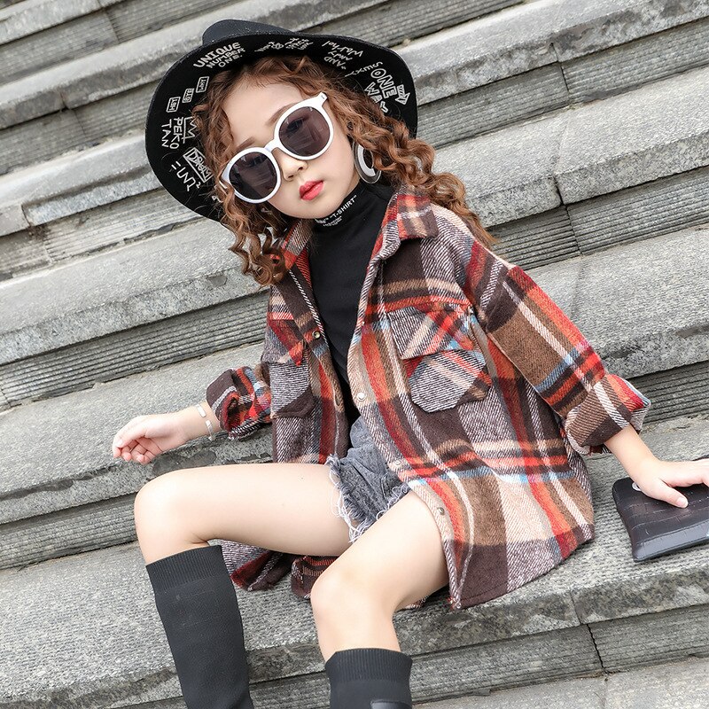 Ircomll Korean Girl blouse kids Girls Long Sleeve Shirt Plaid Blouse Turn down collar Long Tops Autumn Children Costume