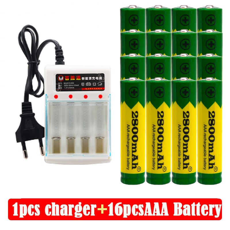 Aaa Batterij Alkaline 2800 Mah 1.5 V Aaa Oplaadbare Batterij Voor Batterij Afstandsbediening Speelgoed Batterij Licht Batterij + Lader: Black