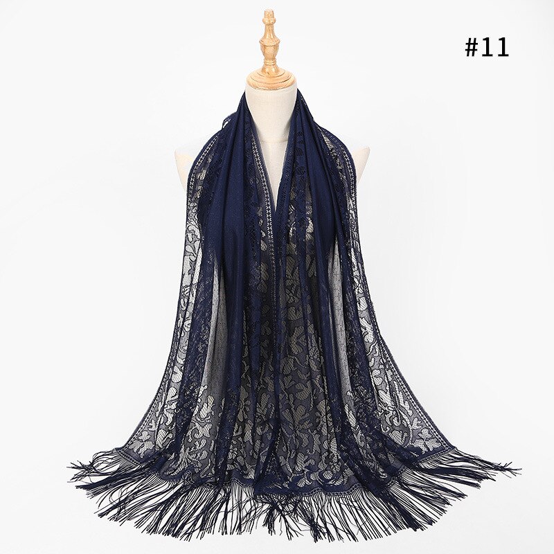 Sciarpa Lunga del merletto Dello Scialle per Le Donne Testa Avvolge Turbante Hijab di Modo Femminile Scialli Sciarpe Musulmano Hijab Bandana Accessori: Blu Navy